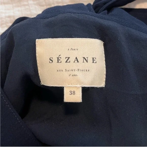 Sézane Mathilde Tie Bow Back Dress in Marine Blue Size FR 38, US 6 - Picture 9 of 11